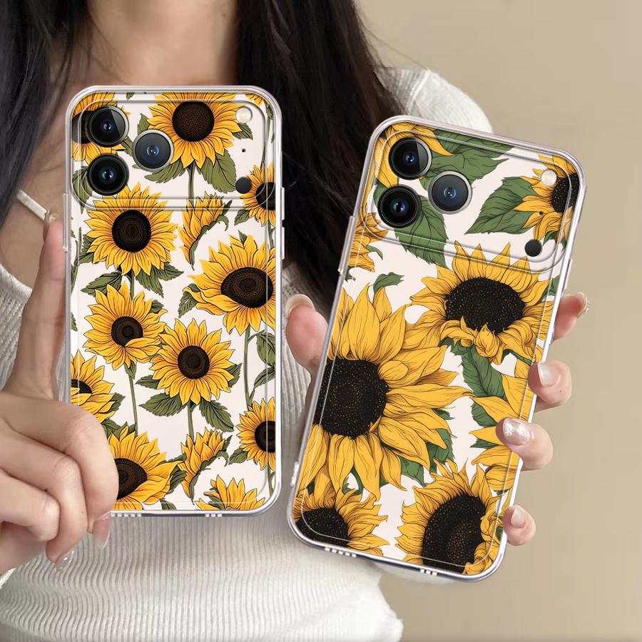 Phone Cases Xs Iphone - Custodia Trasparente con Motivo Girasole Carino