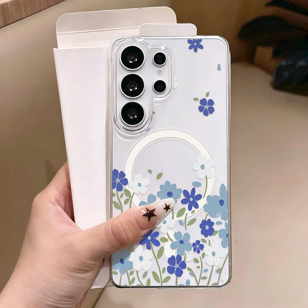 Phone Cases Quality - Custodia Magnetica Blu con Fiori per